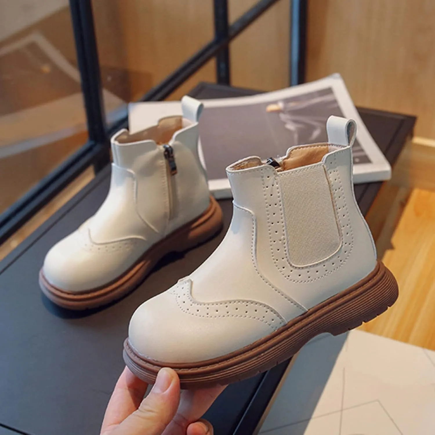 Fashion Autumn and Winter Children Boots Boys and Girls Ankle Boots Thick Soles Non Slip Side Zippers Kids Boots Heel