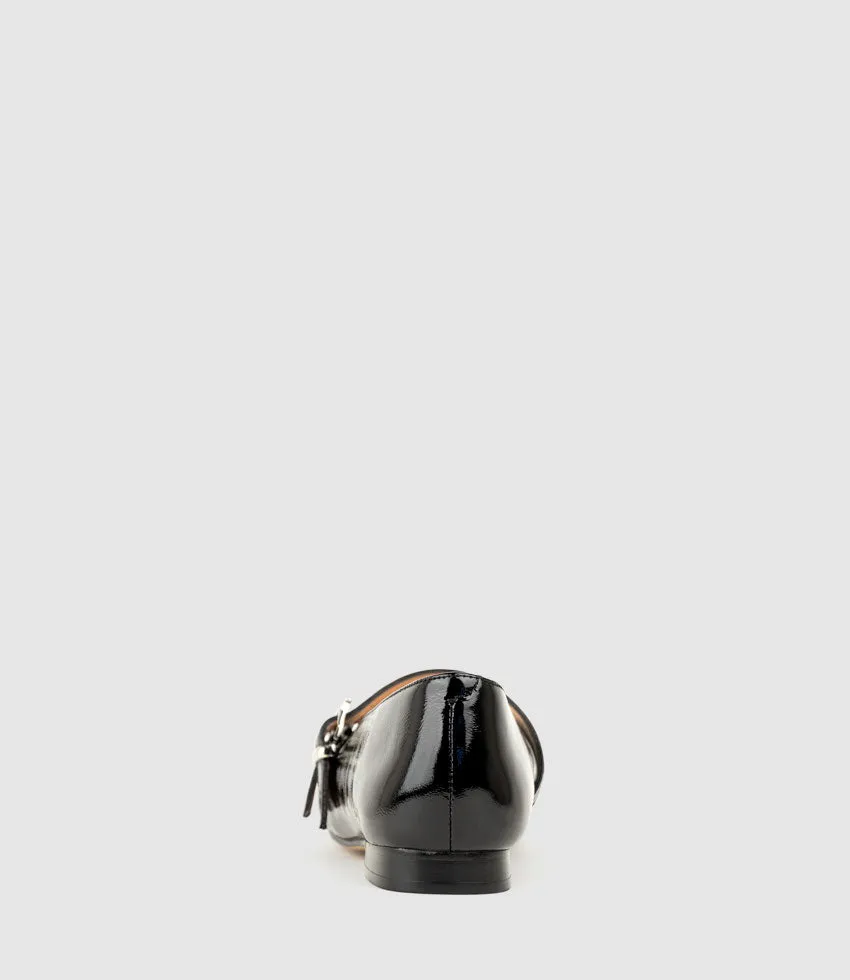 FILLY Double Buckle Ballet in Black Crinkle Patent