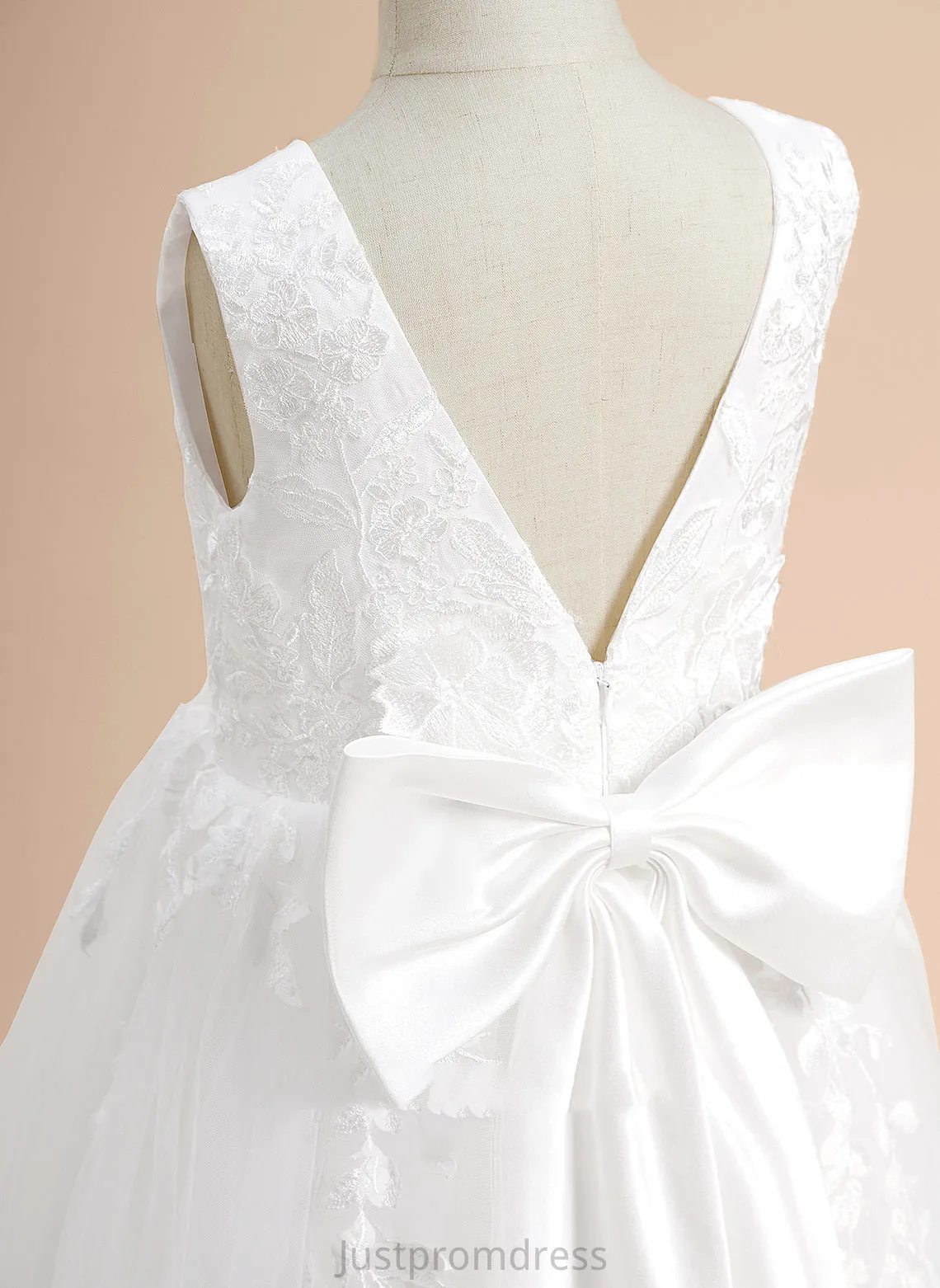 Flower Ally With - Lace/Flower(s)/Bow(s) Tulle Flower Girl Dresses Sleeveless Neck Floor-length A-Line Dress Scoop Girl