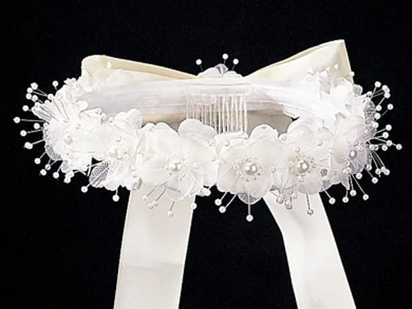Flower & Pearl Headpiece with Bow - T-3