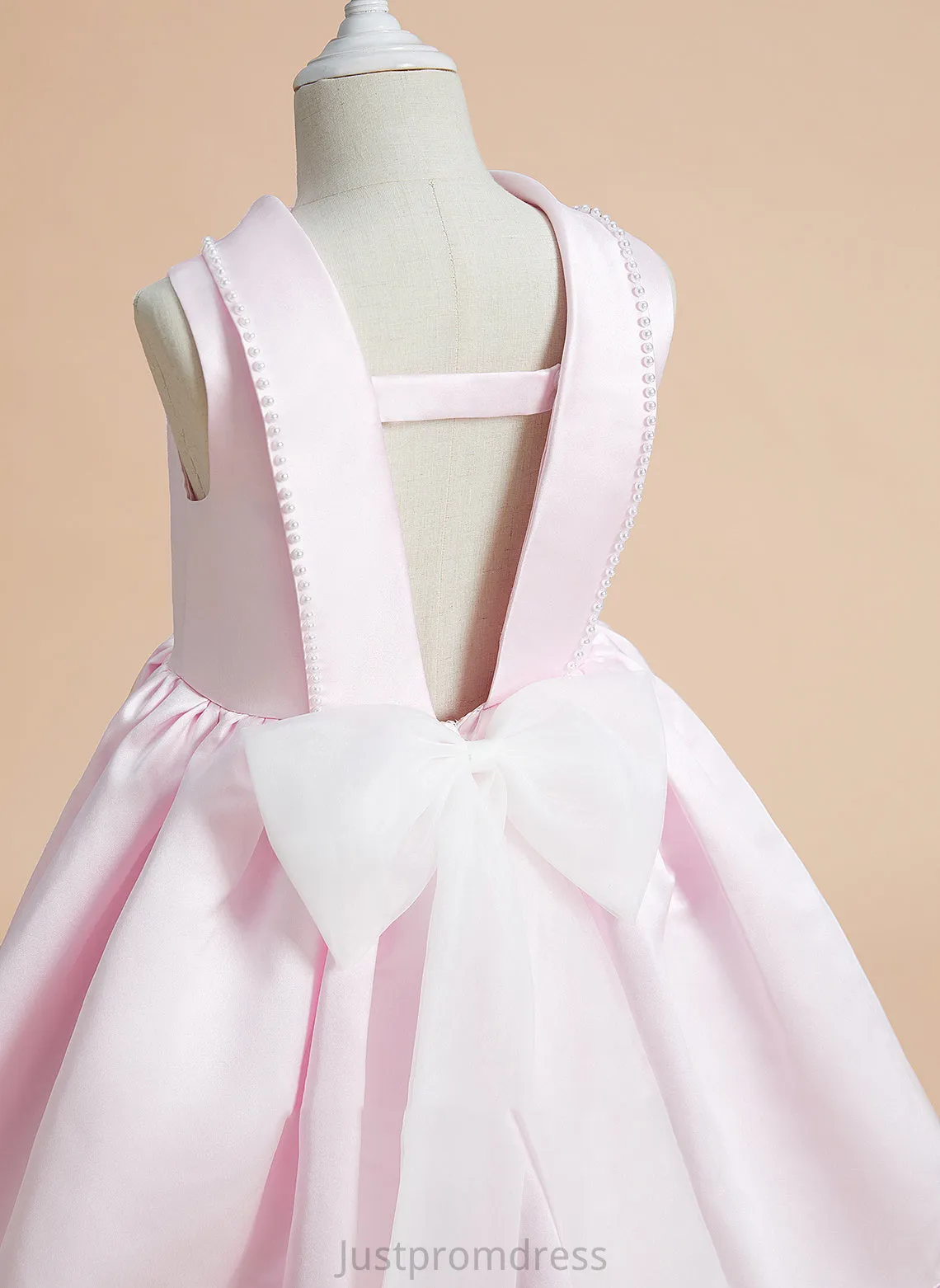 Flower Girl Dresses With - Beading/Bow(s) Dress Taniya Girl Knee-length Scoop A-Line Satin Flower Sleeveless Neck