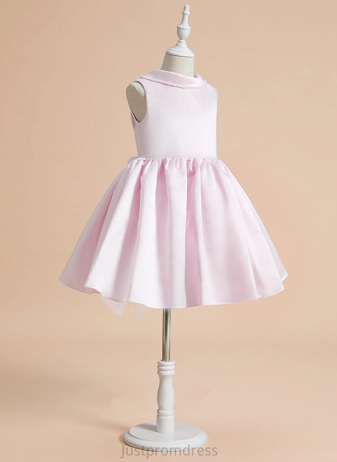 Flower Girl Dresses With - Beading/Bow(s) Dress Taniya Girl Knee-length Scoop A-Line Satin Flower Sleeveless Neck