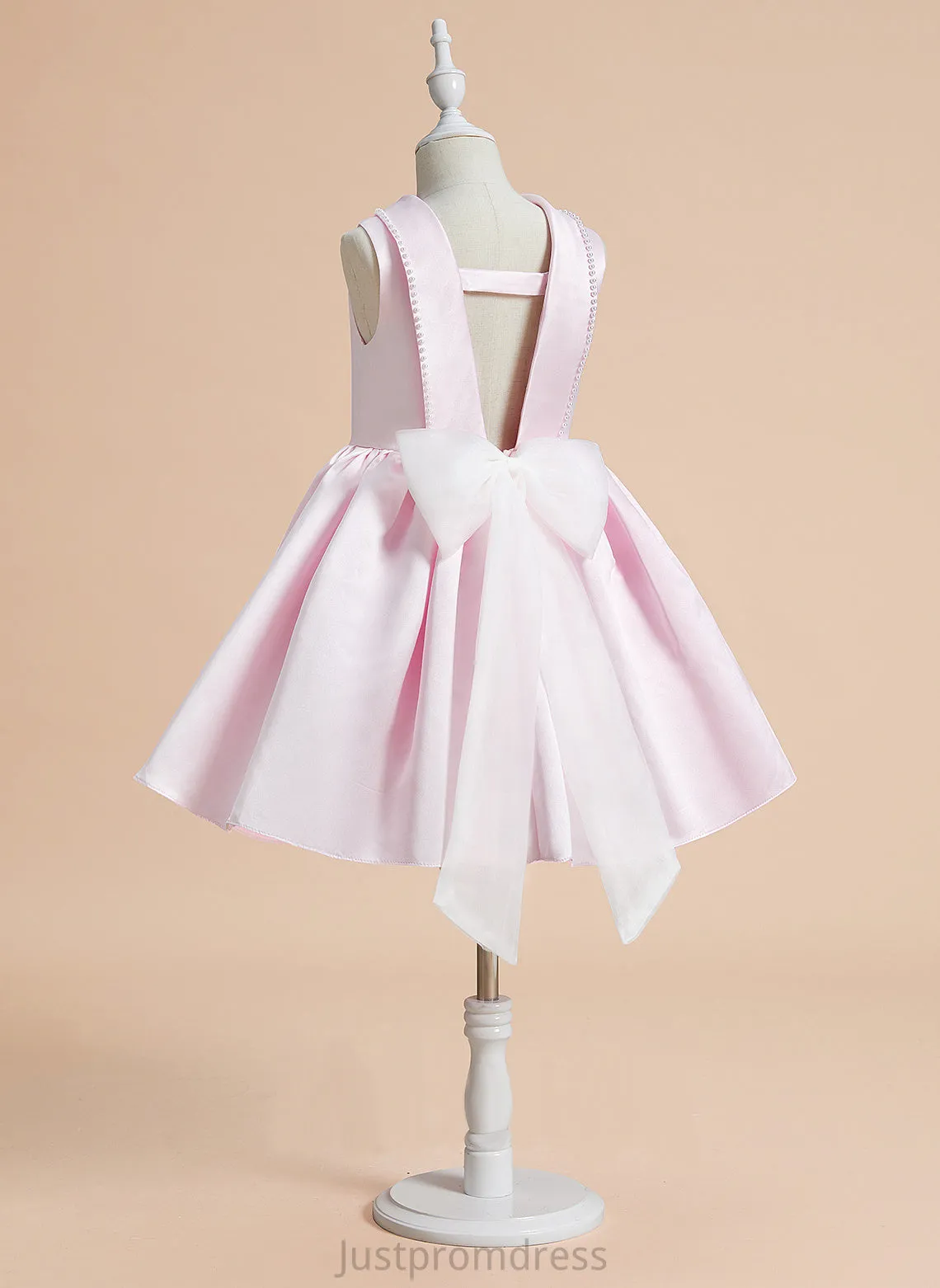 Flower Girl Dresses With - Beading/Bow(s) Dress Taniya Girl Knee-length Scoop A-Line Satin Flower Sleeveless Neck