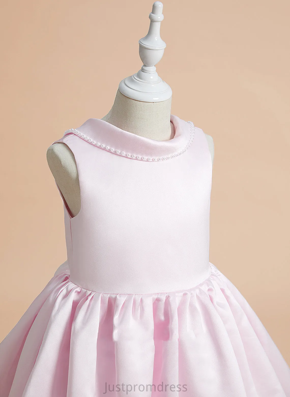 Flower Girl Dresses With - Beading/Bow(s) Dress Taniya Girl Knee-length Scoop A-Line Satin Flower Sleeveless Neck