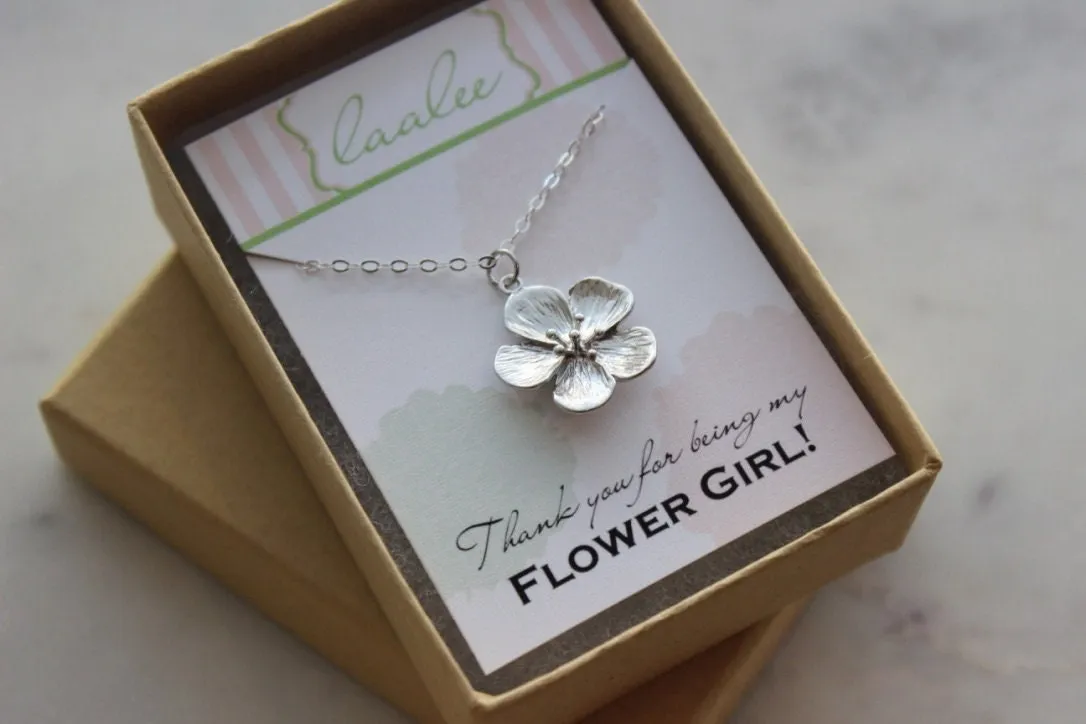 Flower Girl Necklace, Flower Girl Gift, Flower Girl Proposal, Gold Flower Necklace, Silver Flower Necklace, Nature Lover Gift, Botanical