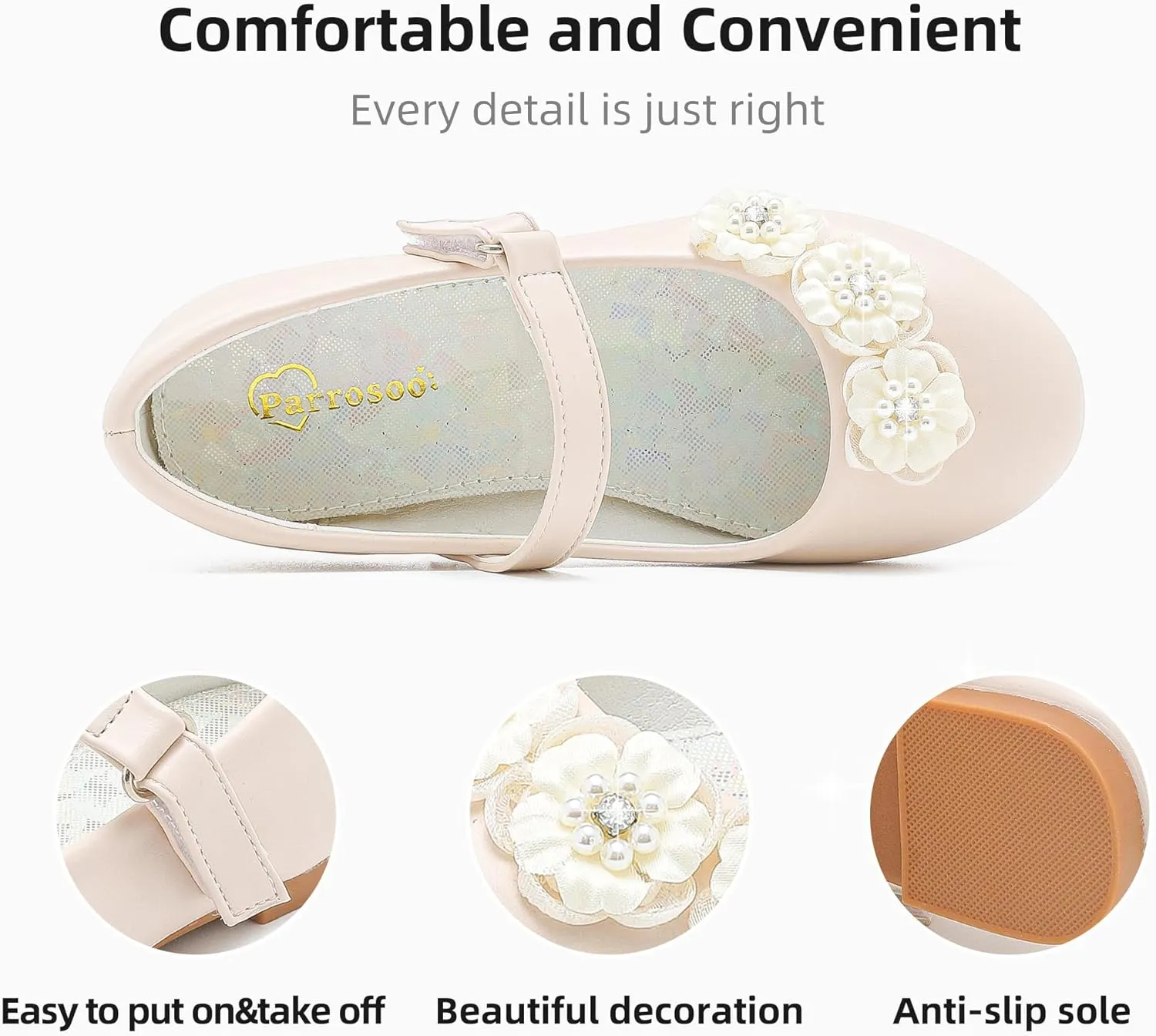 Flower Girl Shoes Dress Shoes Toddler Girls Flats Low Heel Princess Wedding Shoes for Little Big Kids