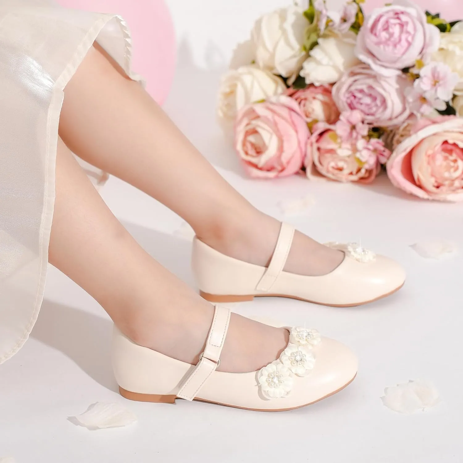 Flower Girl Shoes Dress Shoes Toddler Girls Flats Low Heel Princess Wedding Shoes for Little Big Kids