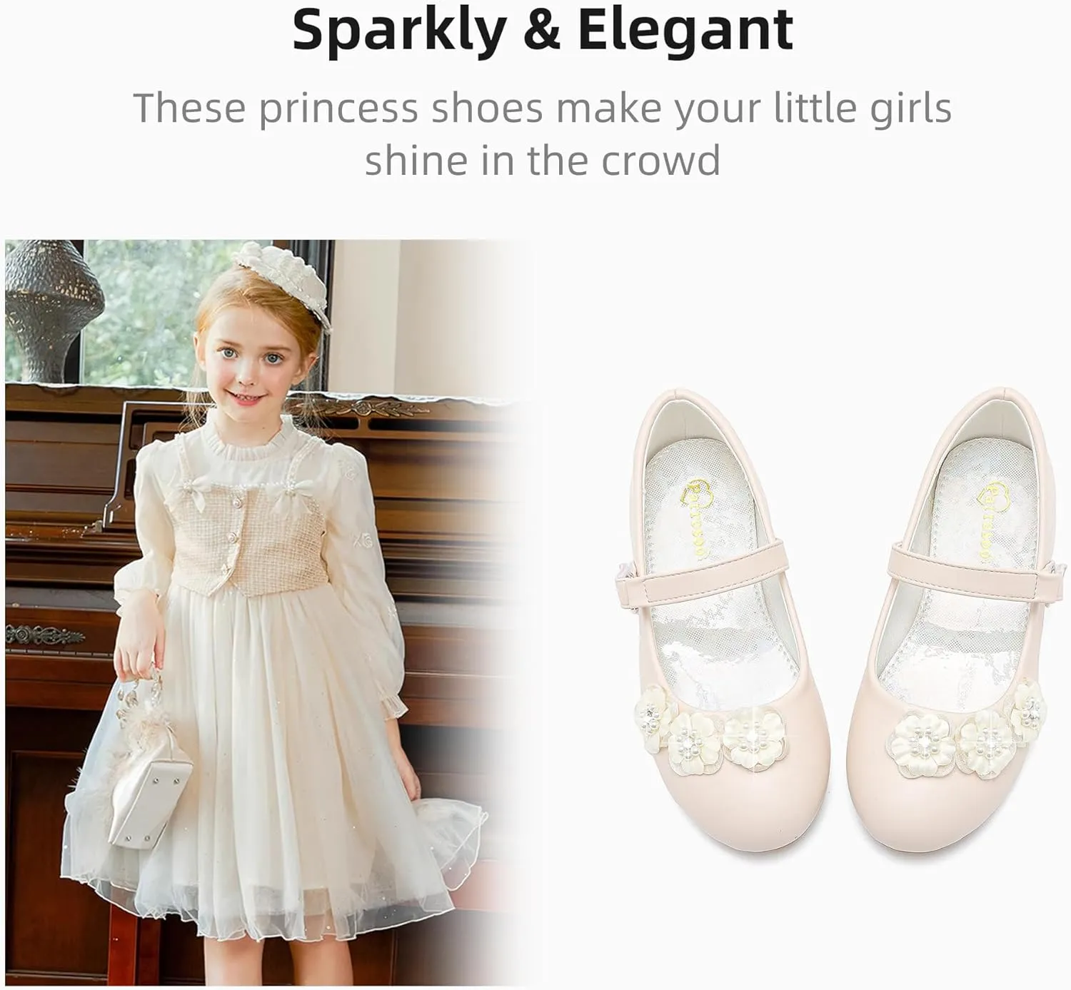 Flower Girl Shoes Dress Shoes Toddler Girls Flats Low Heel Princess Wedding Shoes for Little Big Kids