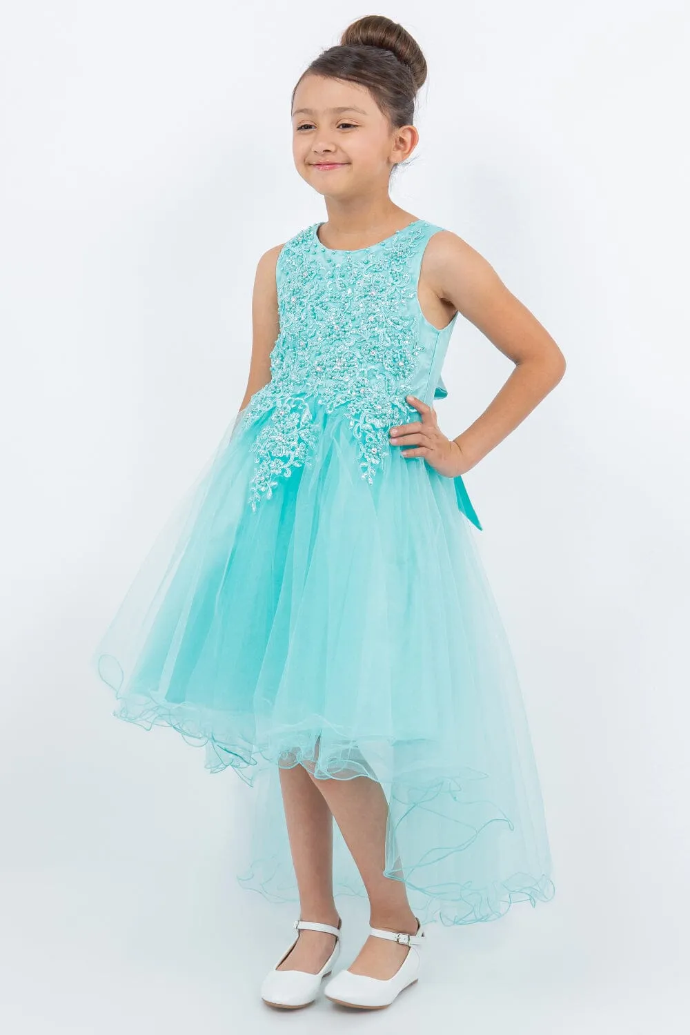Girls Beaded High Low Tulle Dress by Cinderella Couture 9086
