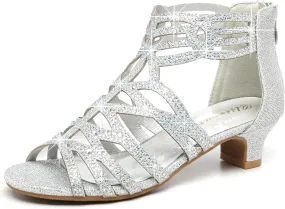 Girls High Heels Dress Pump Sandals Glitter Wedding Flower Party Princess Shoes for Kids Toddler