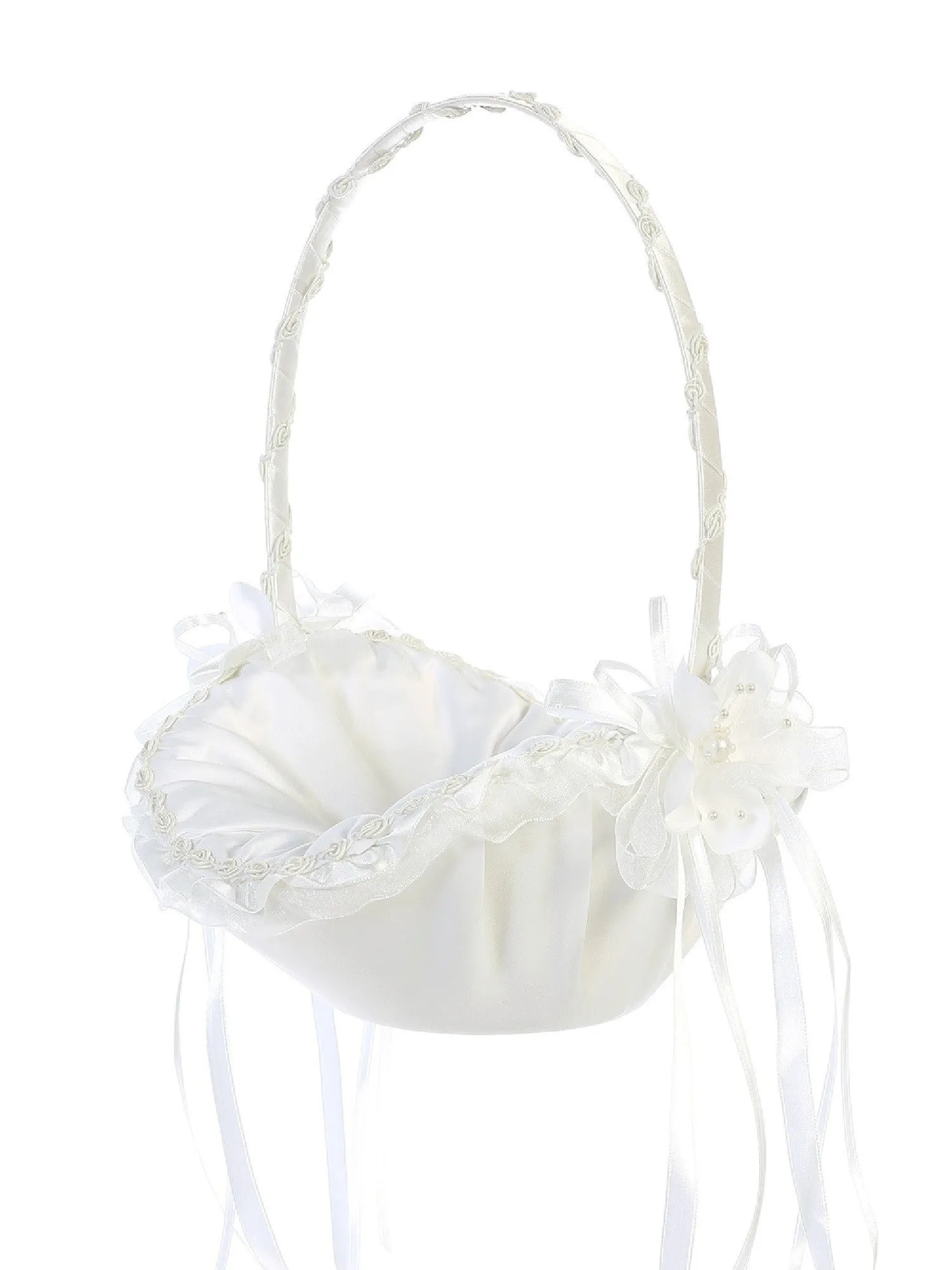 Girls Ivory Satin Ribbons Flowers Open-Shaped Flower Girl Basket