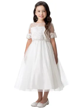Girls Multi Color Sequin Floral Lace Crystal Tulle Tea Length Flower Girl Dress 2-16