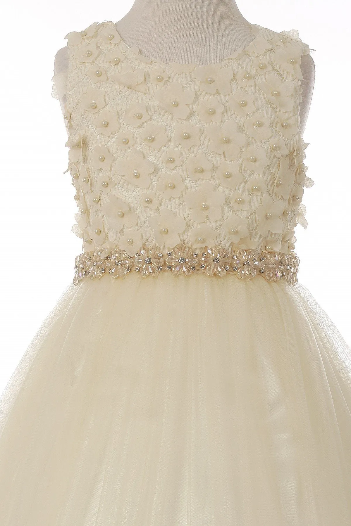 Girls Short Tulle Dress with 3D Flowers by Cinderella Couture 5059