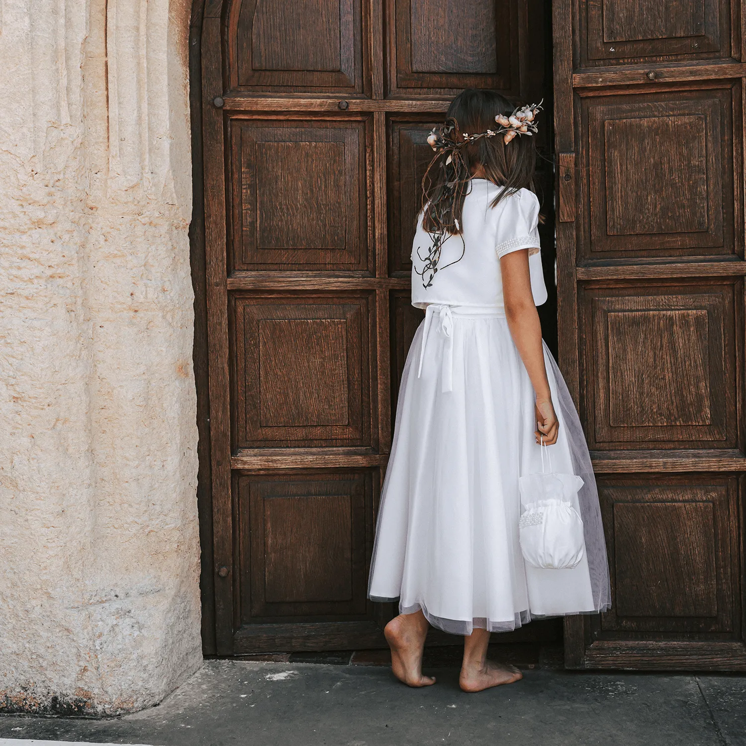 Harper Flower Girl Dress - Ivory with Petal Bag