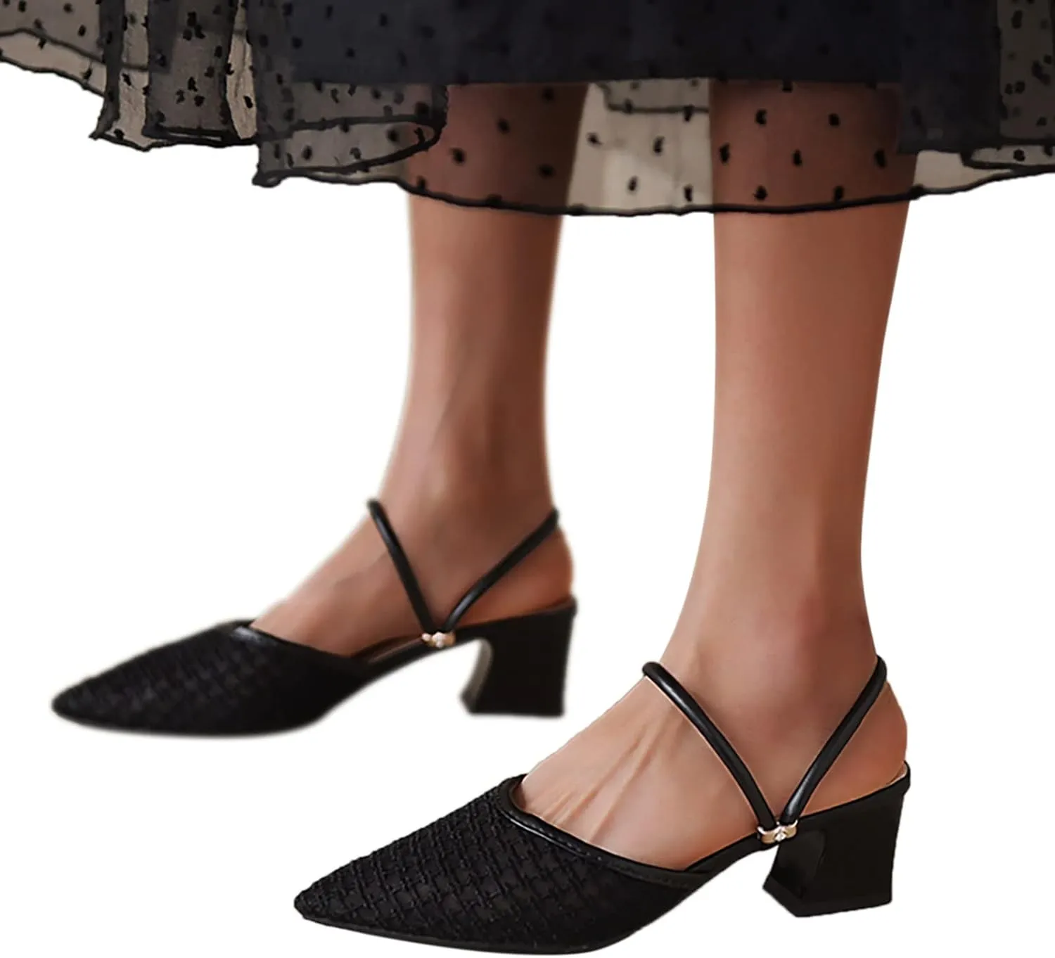 Hbeylia Womens Slip On Mules Fashion Closed Pointed Toe Mesh Air Chunky Stacked Mid Heel Ballet Flats Lightweight Comfort Backless Dress Pumps Loafers Shoes Slides For Beach Travel