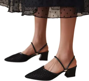Hbeylia Womens Slip On Mules Fashion Closed Pointed Toe Mesh Air Chunky Stacked Mid Heel Ballet Flats Lightweight Comfort Backless Dress Pumps Loafers Shoes Slides For Beach Travel