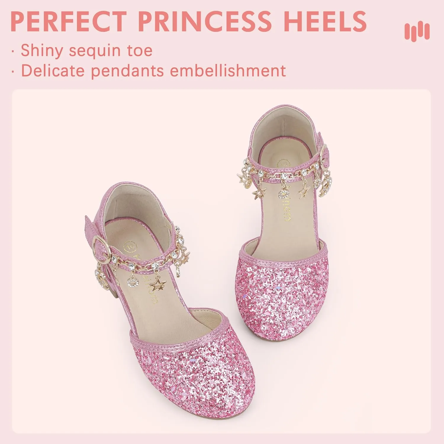 Hehainom Girls Sandals Sequins Princess Dress Shoes Closed Toe Low Heels for Toddler Little Big Kid Flower Wedding Party Pump Shoes
