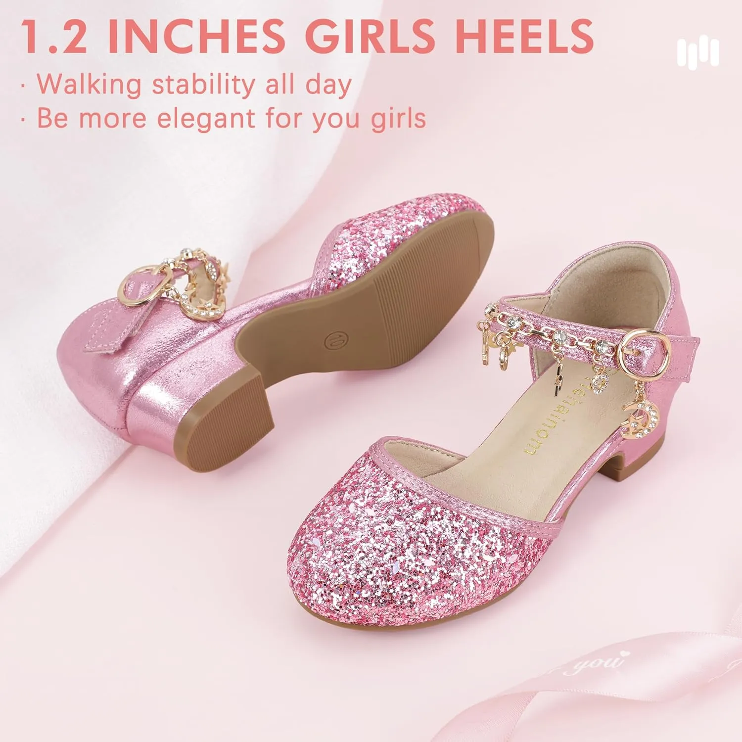 Hehainom Girls Sandals Sequins Princess Dress Shoes Closed Toe Low Heels for Toddler Little Big Kid Flower Wedding Party Pump Shoes
