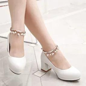 Hnzxzm Children Girls High heel Shoes For Kids Princess Sandals Fashion  Pearl Thick Heel Shallow Female High heels For Party Wedding