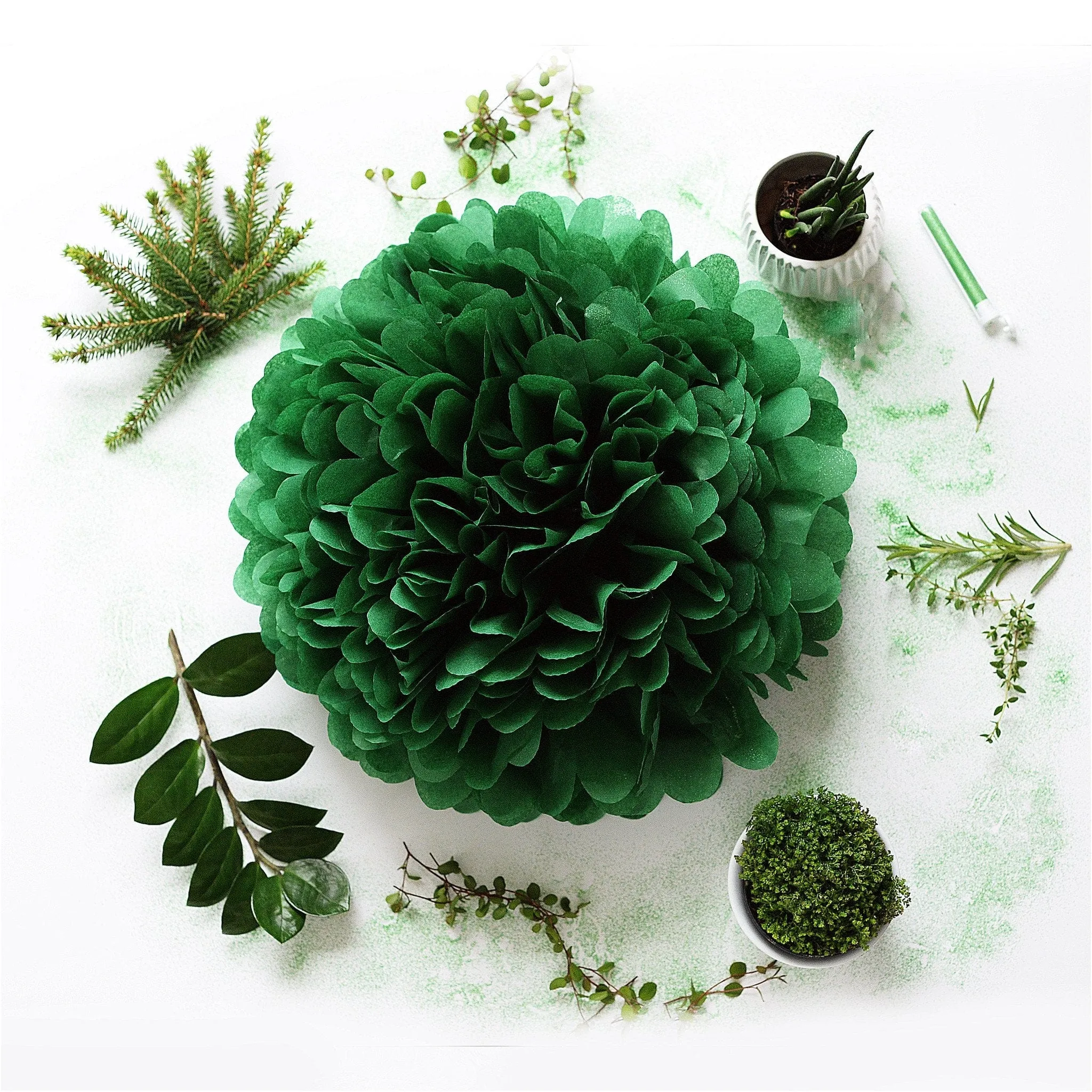 Holiday green tissue paper pom pom