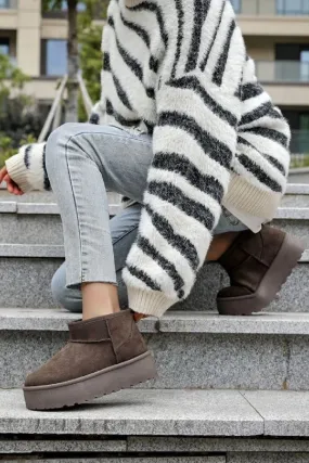 H.O.S Ultra Mini Brown Platform Womens Fur Lined Ankle Boots