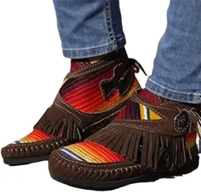 HOTRA Flat Ankle Boots for Women Fashion Tassel Suede Comfortable Loafers Casual Slip On Chelsea Boots Wide Fit (Color : Coffee, Size : 11 US)