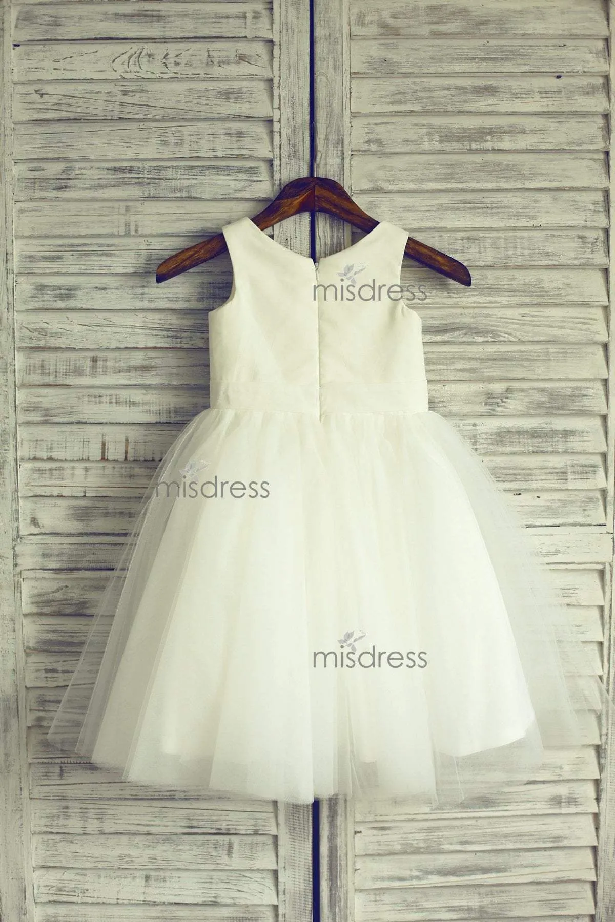 Ivory Satin Tulle Flower Girl Dress Baby Girl Dress, Flowers Sash