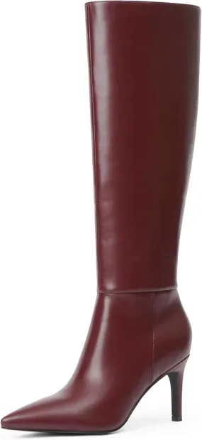 Knee High Boots Women Pointed Toe Tall Boots 3 In Stiletto High Heel Long Boots Side Zipper Dress Knee High Boots