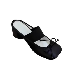 KUVIL Bow Embellished Block Heel Mules Sandals