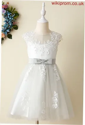 Lace A-Line With Flower Girl Dresses Girl Satin/Tulle Scoop - Neck Dress Flower Knee-length Sleeveless Keyla