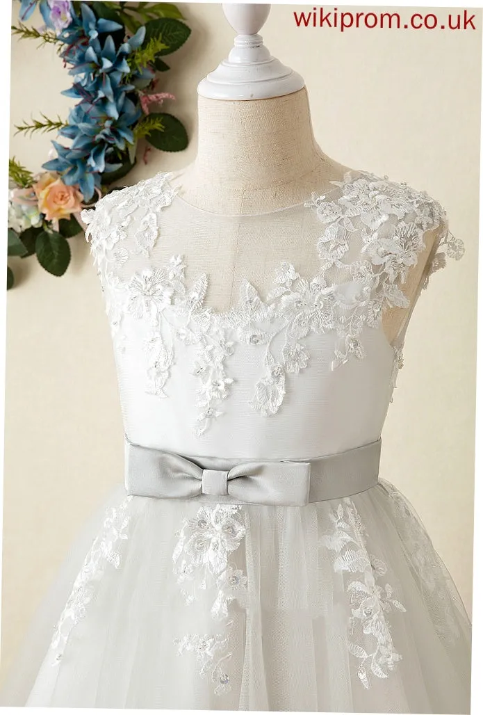 Lace A-Line With Flower Girl Dresses Girl Satin/Tulle Scoop - Neck Dress Flower Knee-length Sleeveless Keyla