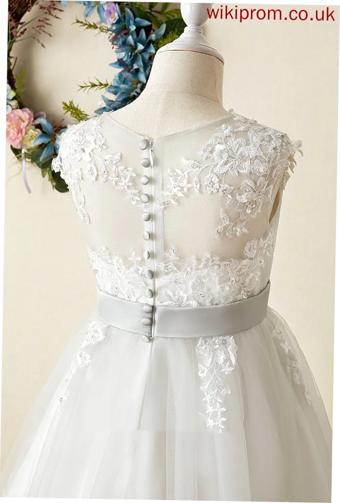 Lace A-Line With Flower Girl Dresses Girl Satin/Tulle Scoop - Neck Dress Flower Knee-length Sleeveless Keyla