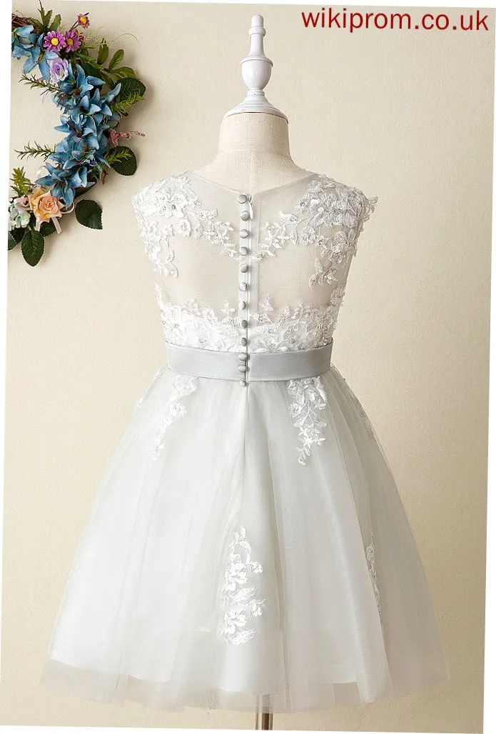 Lace A-Line With Flower Girl Dresses Girl Satin/Tulle Scoop - Neck Dress Flower Knee-length Sleeveless Keyla