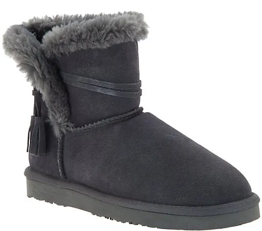 Lamo Water & Stain Resistant Suede Tassel Ankle Boots, Thalia, Size 5