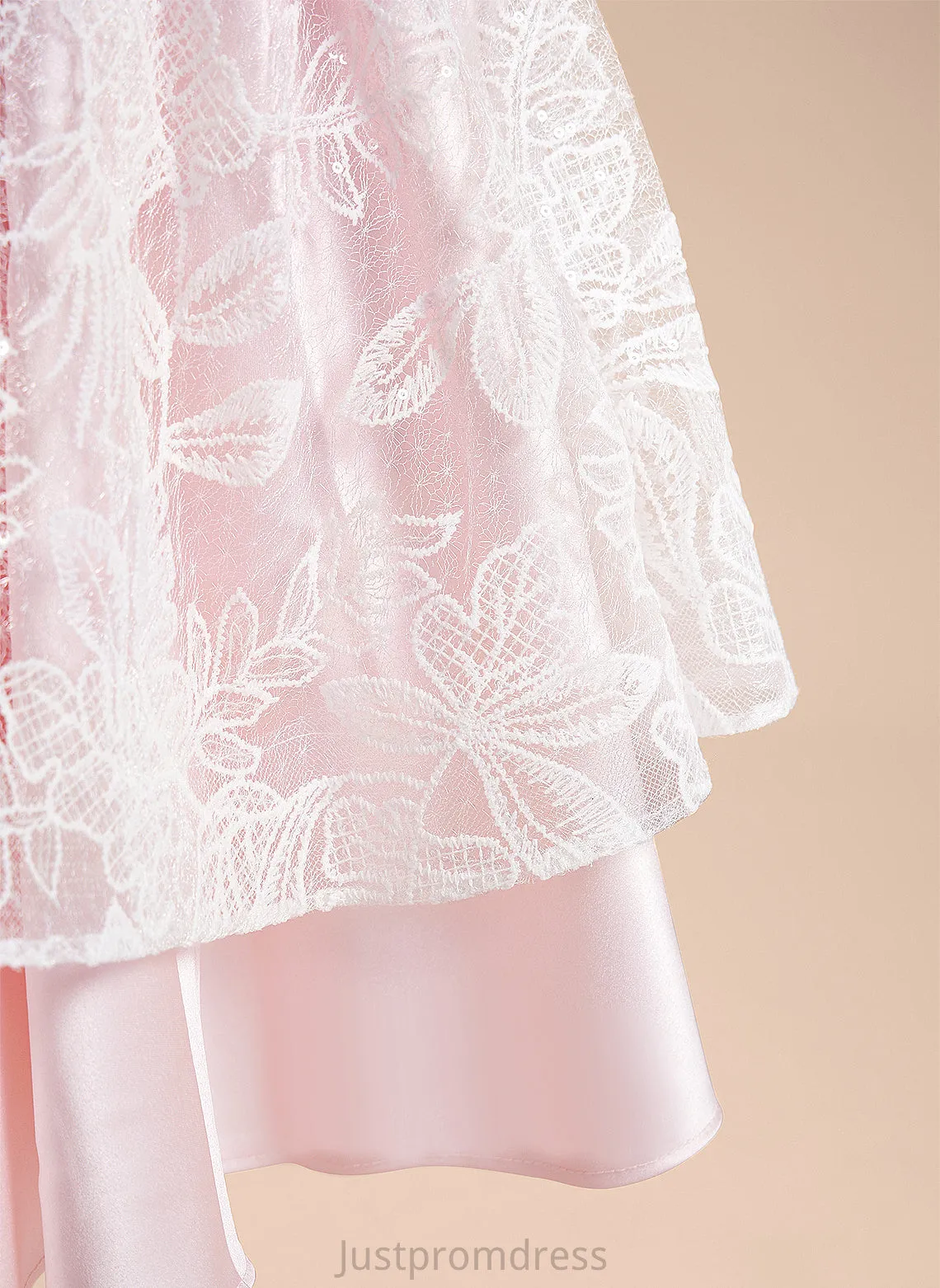 Leyla Short Girl Dress With Neck A-Line Sleeves Scoop Satin/Tulle Knee-length Lace/Sequins/Bow(s) Flower Girl Dresses Flower -