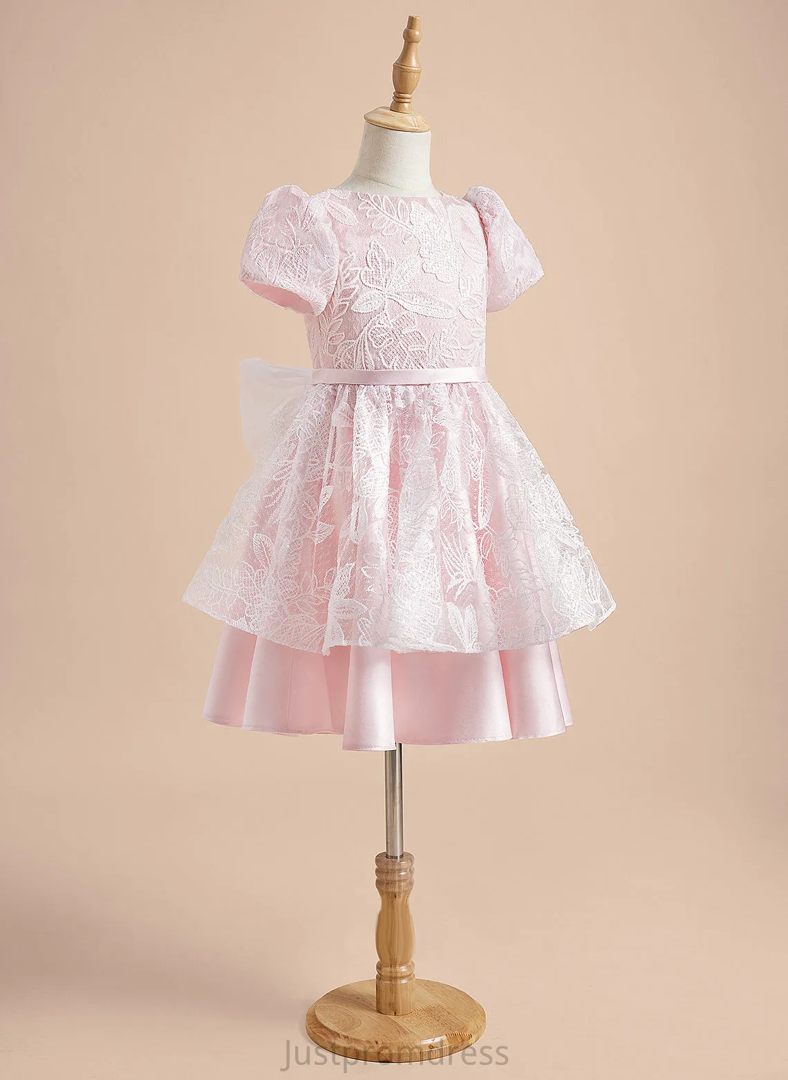 Leyla Short Girl Dress With Neck A-Line Sleeves Scoop Satin/Tulle Knee-length Lace/Sequins/Bow(s) Flower Girl Dresses Flower -