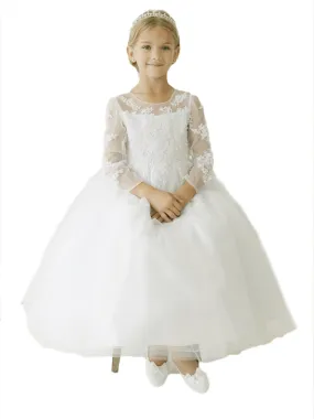 Little Girls Ivory Floral Lace Applique Flower Girl Dress 2-6
