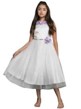 Little Girls Lilac Chiffon Floral Brooch Flower Girl Dress 2-6