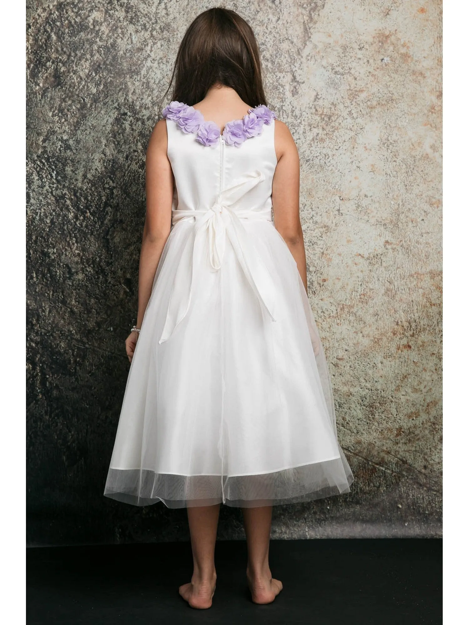 Little Girls Lilac Chiffon Floral Brooch Flower Girl Dress 2-6