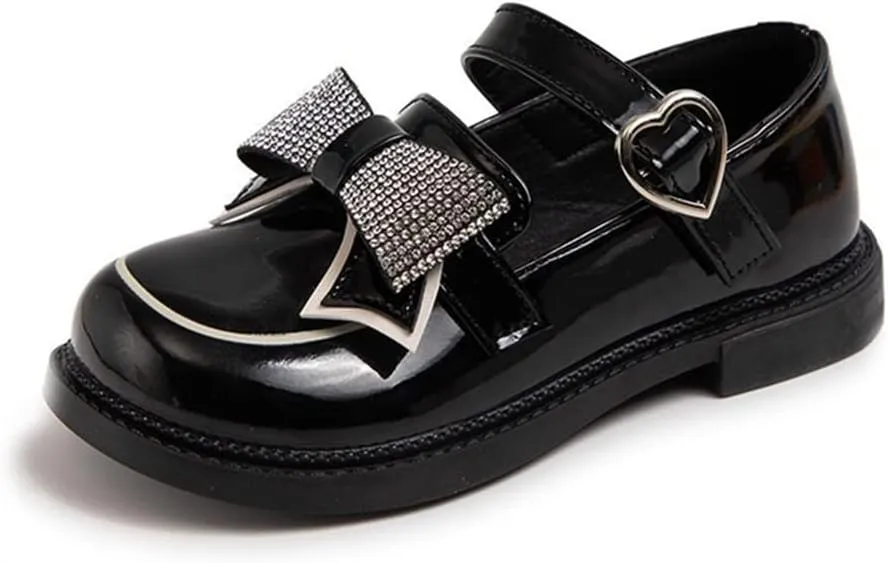 Little Girls Mary Jane Shoes Black White Party School Uniform Shoes for Girls Leather Princess Flower Dress Flats Shoes Toddler/Little Kid/Big Kid