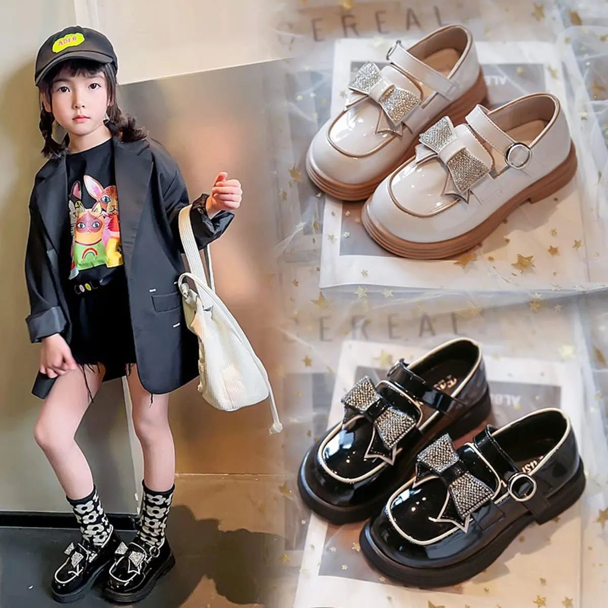 Little Girls Mary Jane Shoes Black White Party School Uniform Shoes for Girls Leather Princess Flower Dress Flats Shoes Toddler/Little Kid/Big Kid