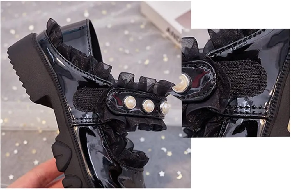 Little Girls Patent Leather Dress Shoes Mary Jane Flats Princess Flower Shoes Ballet Flats Black White Party School Wedding Shoes