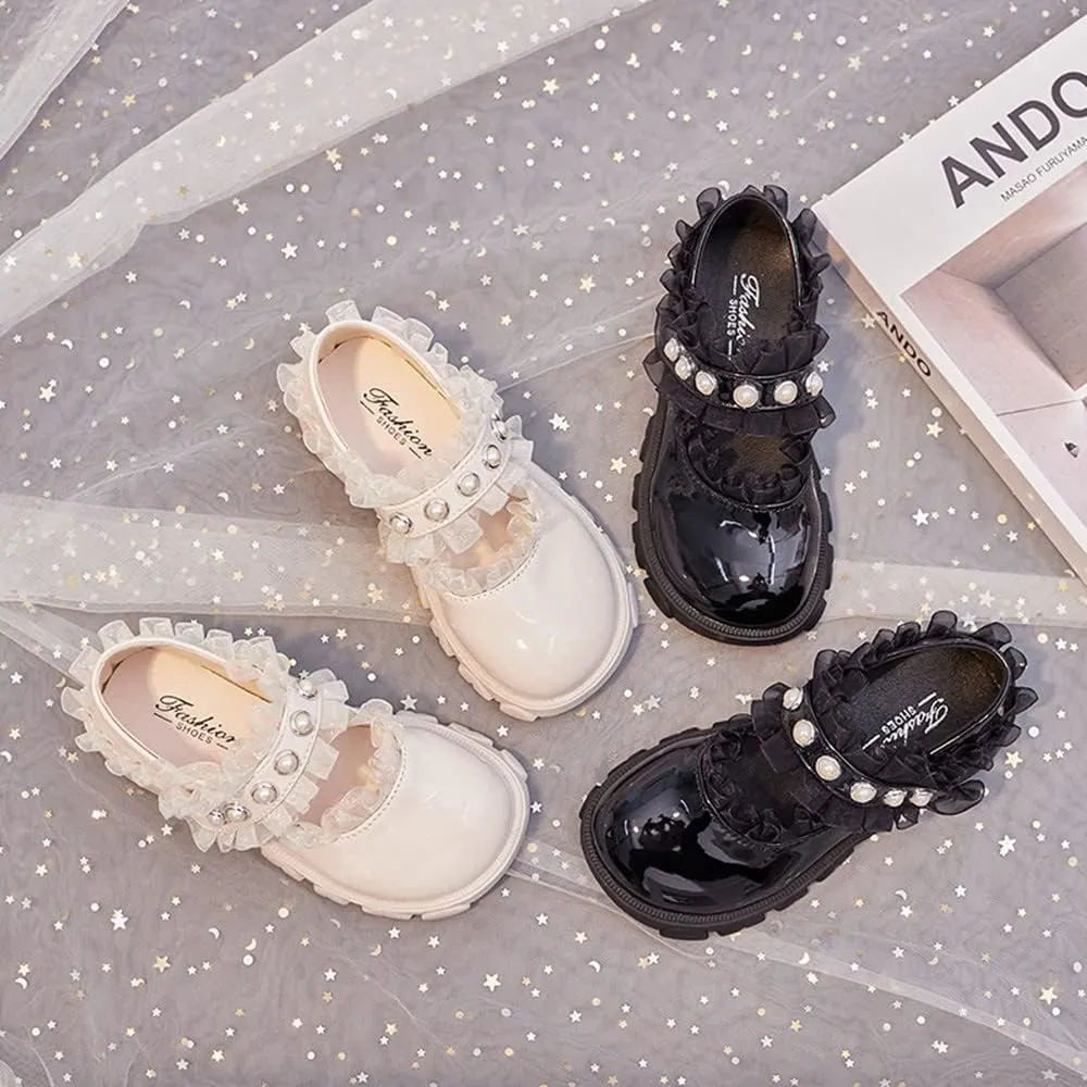 Little Girls Patent Leather Dress Shoes Mary Jane Flats Princess Flower Shoes Ballet Flats Black White Party School Wedding Shoes