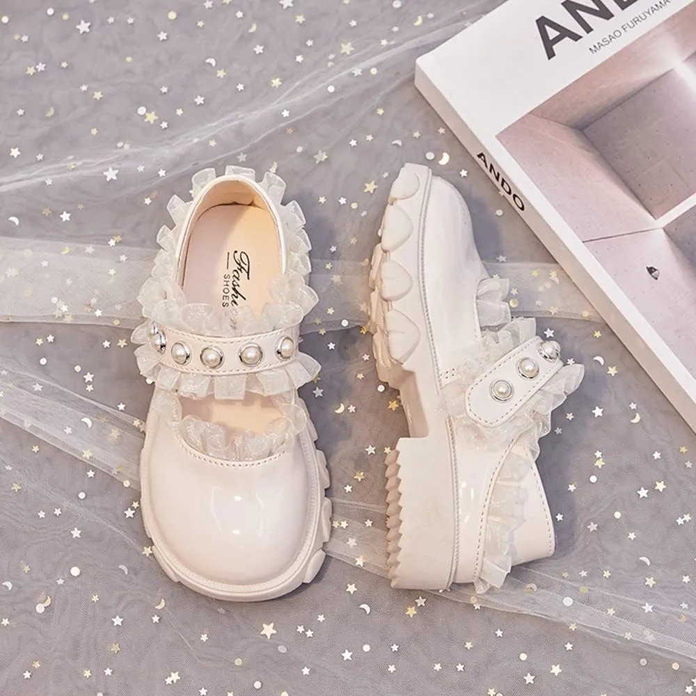 Little Girls Patent Leather Dress Shoes Mary Jane Flats Princess Flower Shoes Ballet Flats Black White Party School Wedding Shoes
