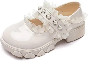 Little Girls Patent Leather Dress Shoes Mary Jane Flats Princess Flower Shoes Ballet Flats Black White Party School Wedding Shoes