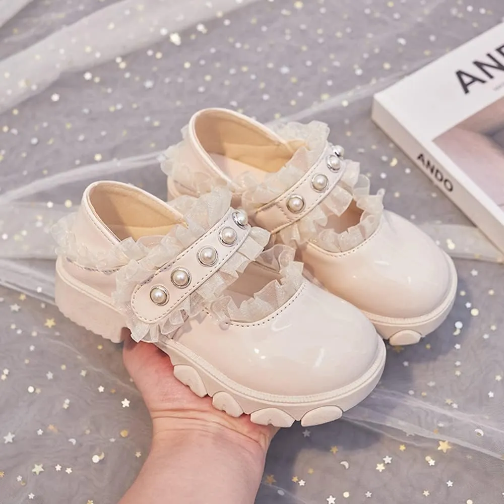 Little Girls Patent Leather Dress Shoes Mary Jane Flats Princess Flower Shoes Ballet Flats Black White Party School Wedding Shoes