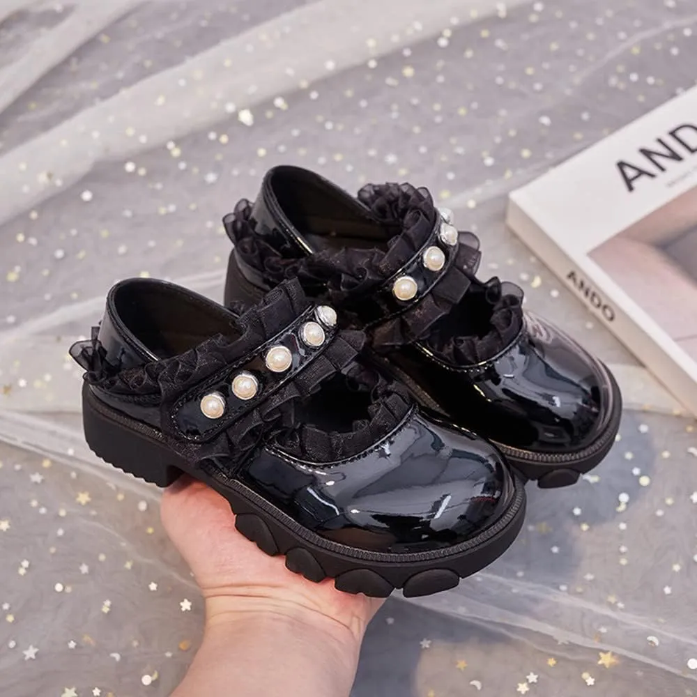 Little Girls Patent Leather Dress Shoes Mary Jane Flats Princess Flower Shoes Ballet Flats Black White Party School Wedding Shoes
