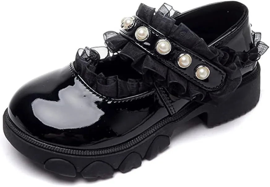 Little Girls Patent Leather Dress Shoes Mary Jane Flats Princess Flower Shoes Ballet Flats Black White Party School Wedding Shoes
