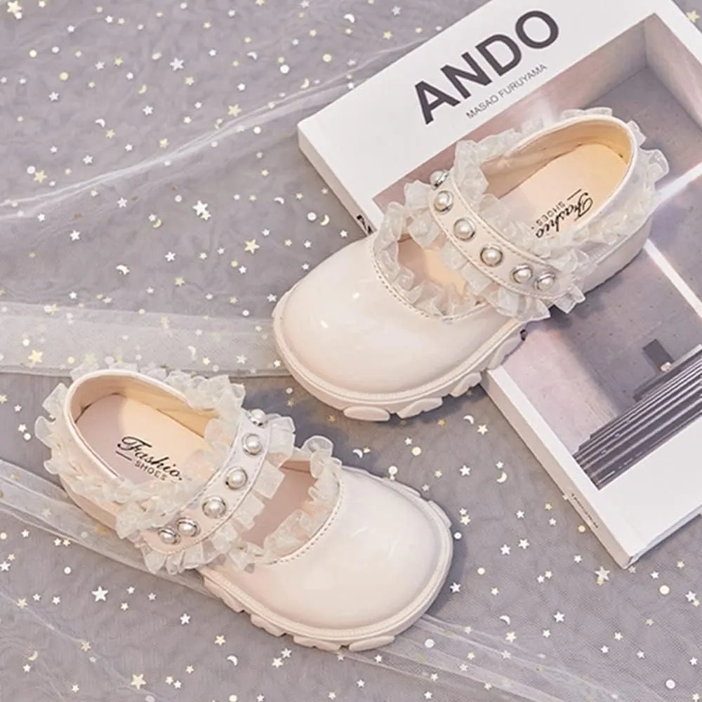Little Girls Patent Leather Dress Shoes Mary Jane Flats Princess Flower Shoes Ballet Flats Black White Party School Wedding Shoes