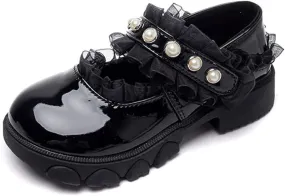 Little Girls Patent Leather Dress Shoes Mary Jane Flats Princess Flower Shoes Ballet Flats Black White Party School Wedding Shoes